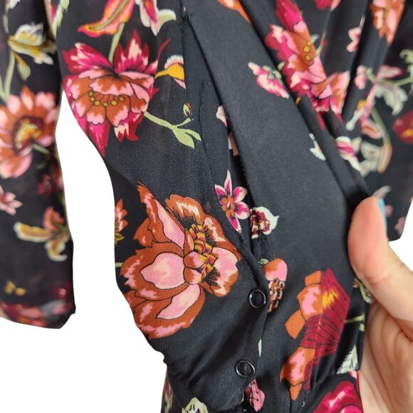 A.L.C. Dress Womens 10 Black Floral Haven Ruched Silk Long‎ Sleeve NWT Flaw $595 - Picture 10 of 16